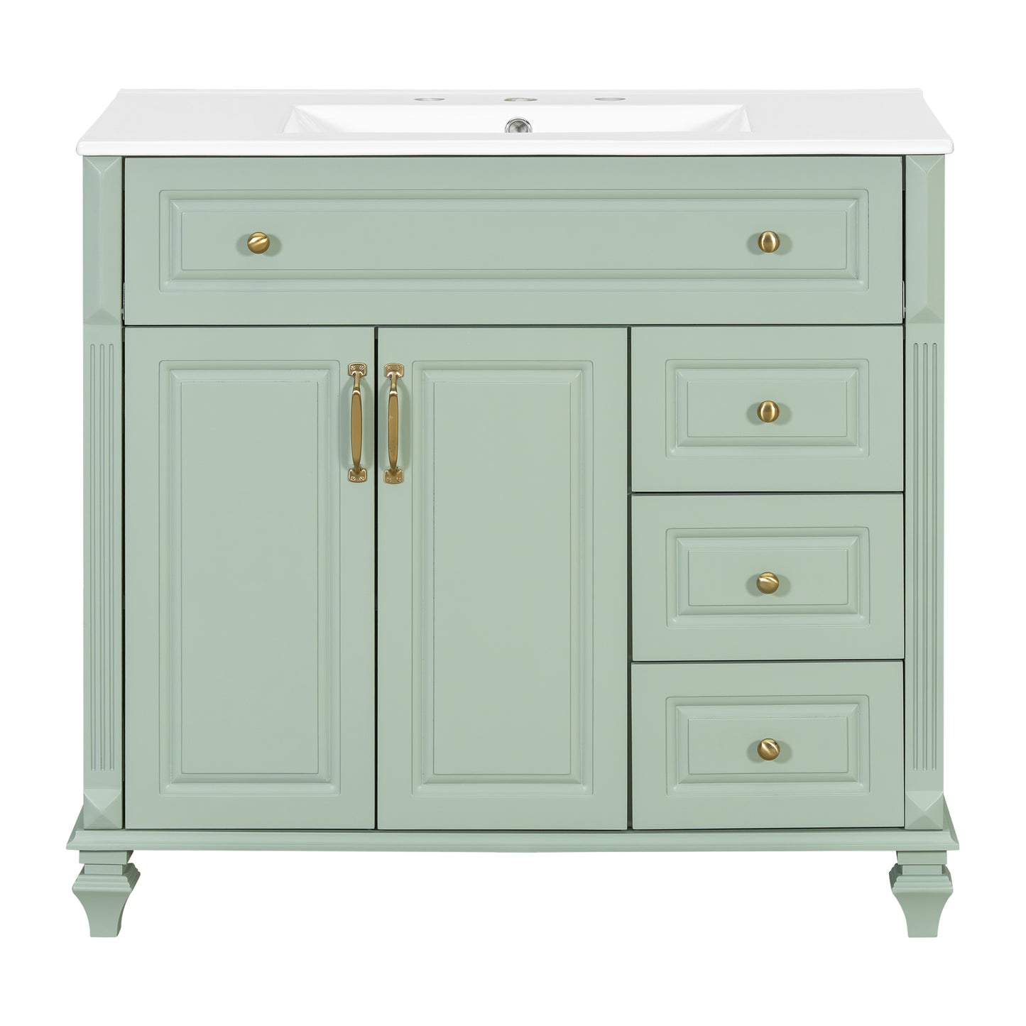 VanityFus 36-in Bathroom Vanity Green Single Sink Combo with Ceramic Top 2 Doors 4 Drawers