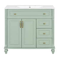 VanityFus 36-in Bathroom Vanity Green Single Sink Combo with Ceramic Top 2 Doors 4 Drawers