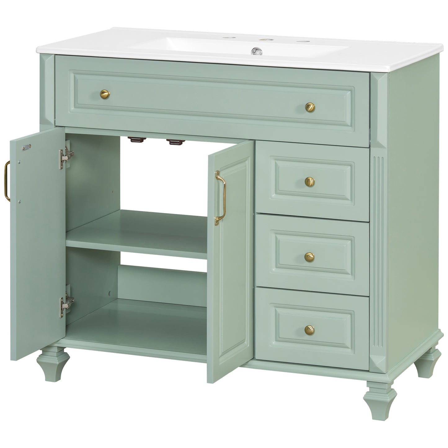 VanityFus 36-in Bathroom Vanity Green Single Sink Combo with Ceramic Top 2 Doors 4 Drawers