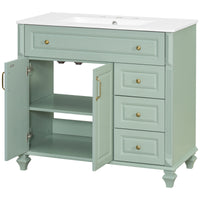 VanityFus 36-in Bathroom Vanity Green Single Sink Combo with Ceramic Top 2 Doors 4 Drawers