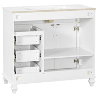 VanityFus 36-in White Bathroom Vanity Single Sink Combo Ceramic Top 2 doors 3 drawers Undermount