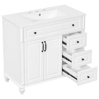 VanityFus 36-in White Bathroom Vanity Single Sink Combo Ceramic Top 2 doors 3 drawers Undermount