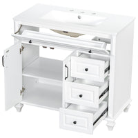 VanityFus 36-in White Bathroom Vanity Single Sink Combo Ceramic Top 2 doors 3 drawers Undermount