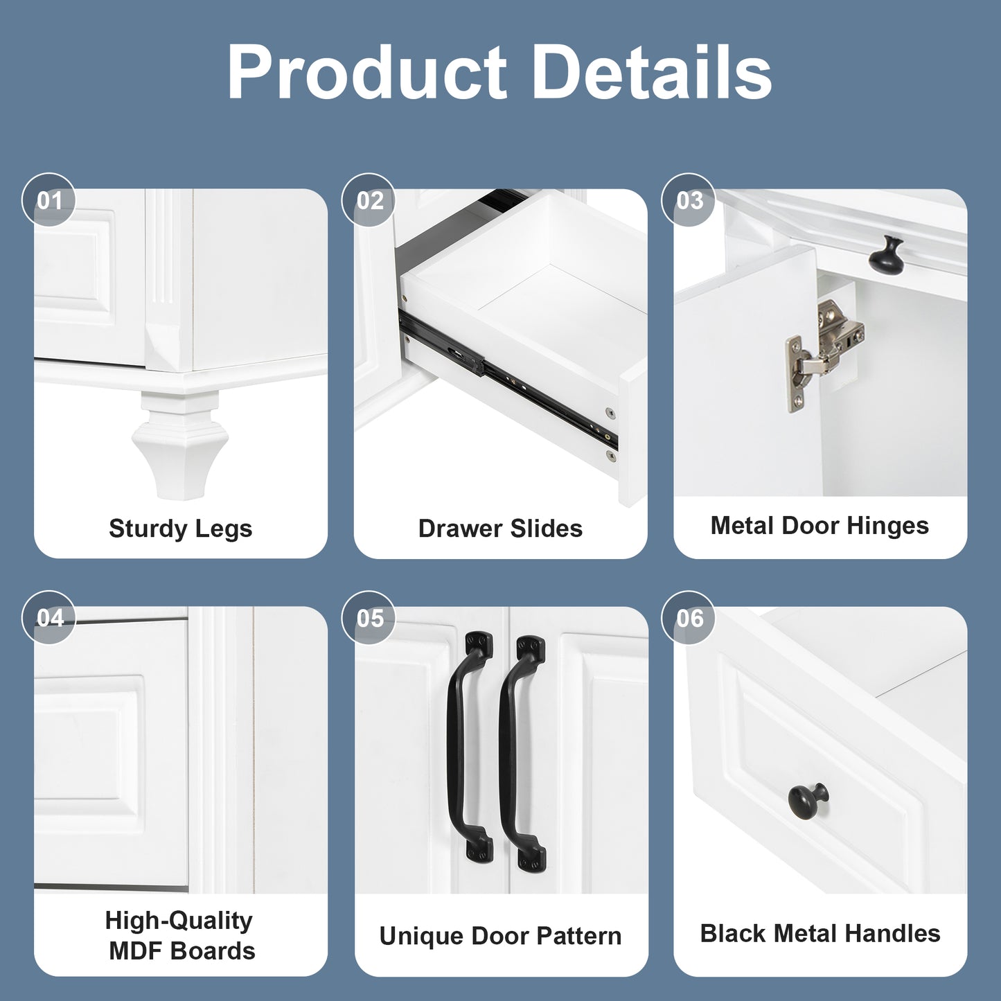 VanityFus 36-in White Bathroom Vanity Single Sink Combo Ceramic Top 2 doors 3 drawers Undermount