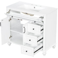 VanityFus 36-in White Bathroom Vanity Single Sink Combo Ceramic Top 2 doors 3 drawers Undermount