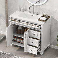 VanityFus 36-in White Bathroom Vanity Single Sink Combo Ceramic Top 2 doors 3 drawers Undermount