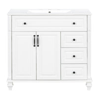 VanityFus 36-in White Bathroom Vanity Single Sink Combo Ceramic Top 2 doors 3 drawers Undermount