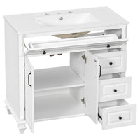 VanityFus 36-in White Bathroom Vanity Single Sink Combo Ceramic Top 2 doors 3 drawers Undermount