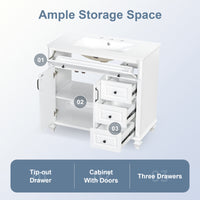 VanityFus 36-in White Bathroom Vanity Single Sink Combo Ceramic Top 2 doors 3 drawers Undermount