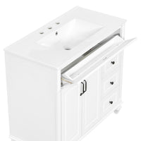 VanityFus 36-in White Bathroom Vanity Single Sink Combo Ceramic Top 2 doors 3 drawers Undermount