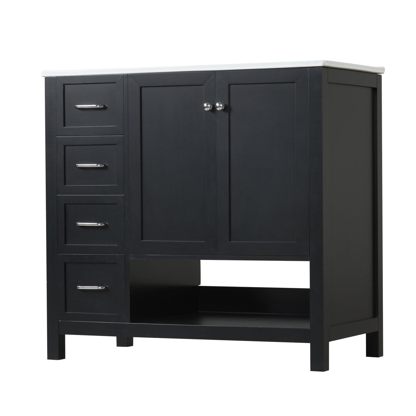 VanityFus 36-in Black Bathroom Vanity Single Sink Combo Ceramic Top 2 doors 2 drawers Undermount
