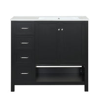 VanityFus 36-in Black Bathroom Vanity Single Sink Combo Ceramic Top 2 doors 2 drawers Undermount