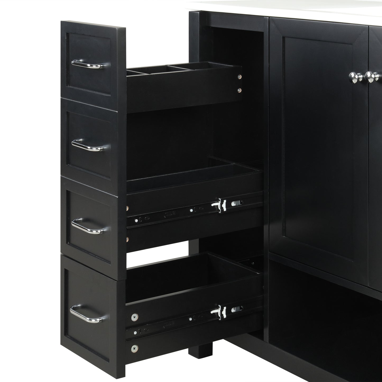 VanityFus 36-in Black Bathroom Vanity Single Sink Combo Ceramic Top 2 doors 2 drawers Undermount