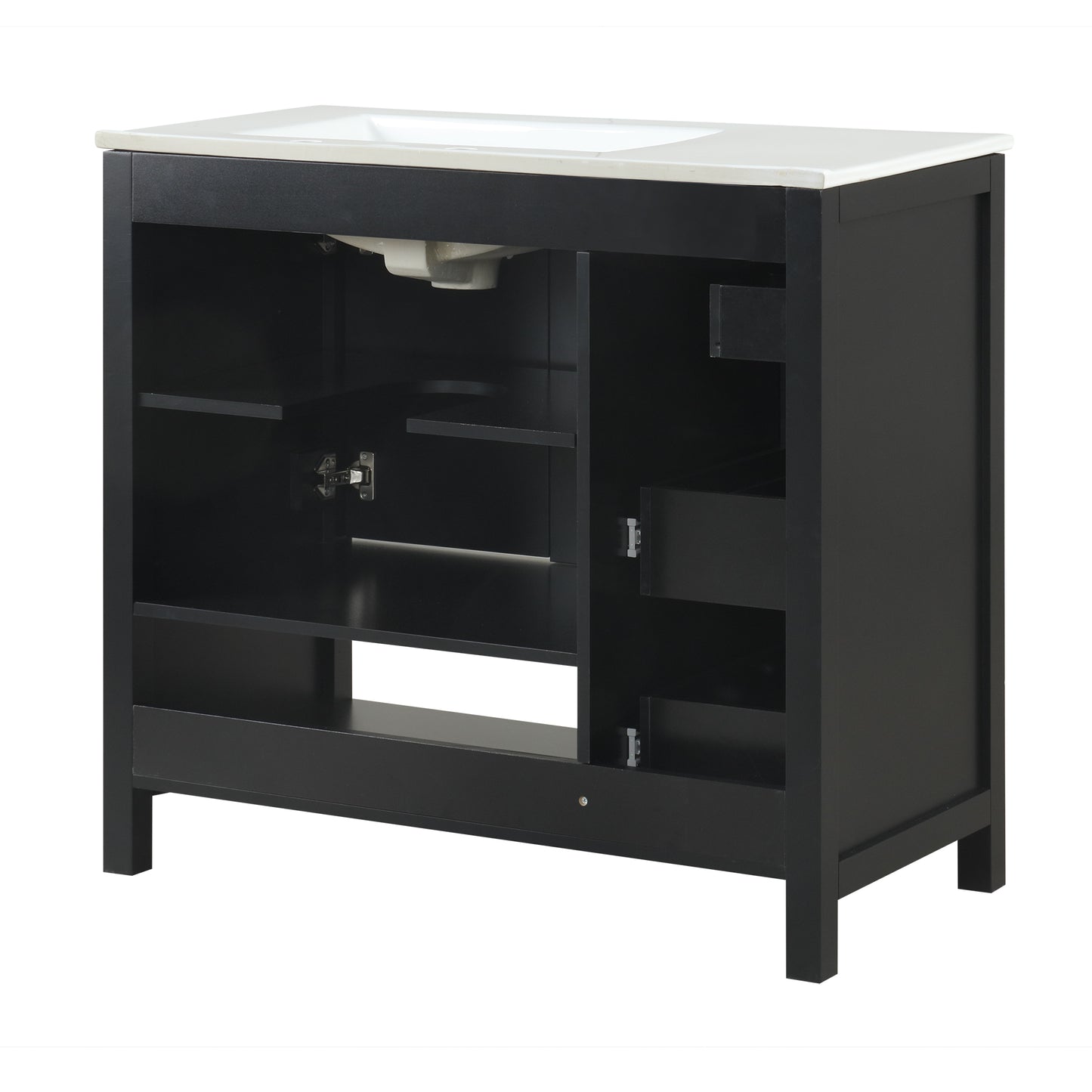 VanityFus 36-in Black Bathroom Vanity Single Sink Combo Ceramic Top 2 doors 2 drawers Undermount