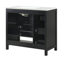 VanityFus 36-in Black Bathroom Vanity Single Sink Combo Ceramic Top 2 doors 2 drawers Undermount