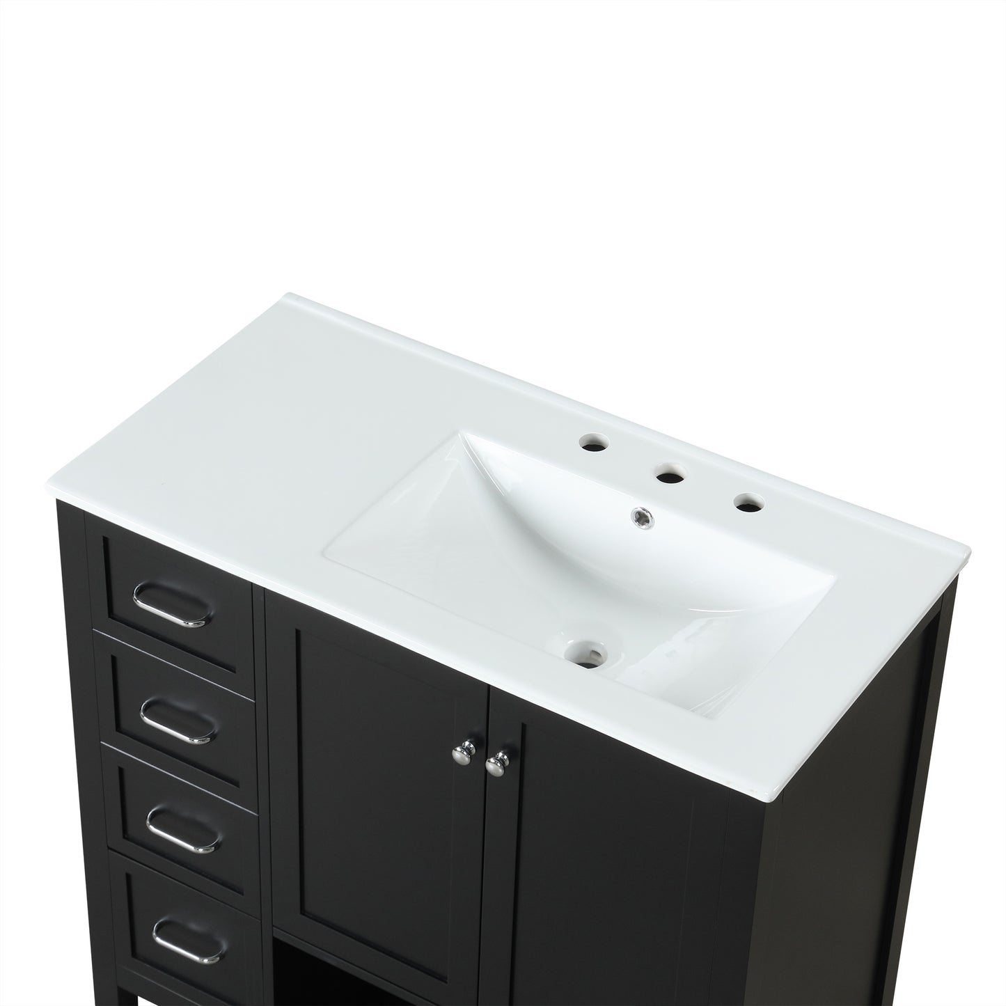 VanityFus 36-in Black Bathroom Vanity Single Sink Combo Ceramic Top 2 doors 2 drawers Undermount