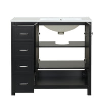 VanityFus 36-in Black Bathroom Vanity Single Sink Combo Ceramic Top 2 doors 2 drawers Undermount