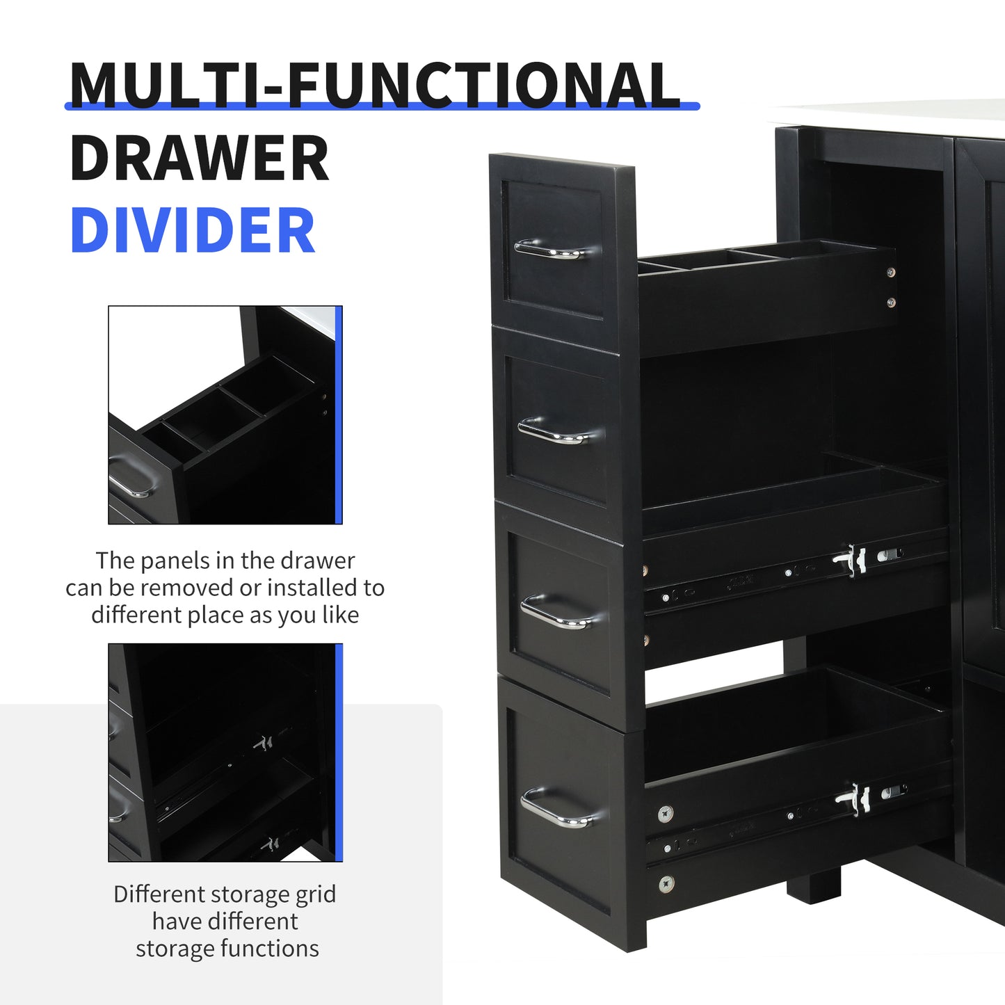 VanityFus 36-in Black Bathroom Vanity Single Sink Combo Ceramic Top 2 doors 2 drawers Undermount