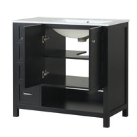 VanityFus 36-in Black Bathroom Vanity Single Sink Combo Ceramic Top 2 doors 2 drawers Undermount