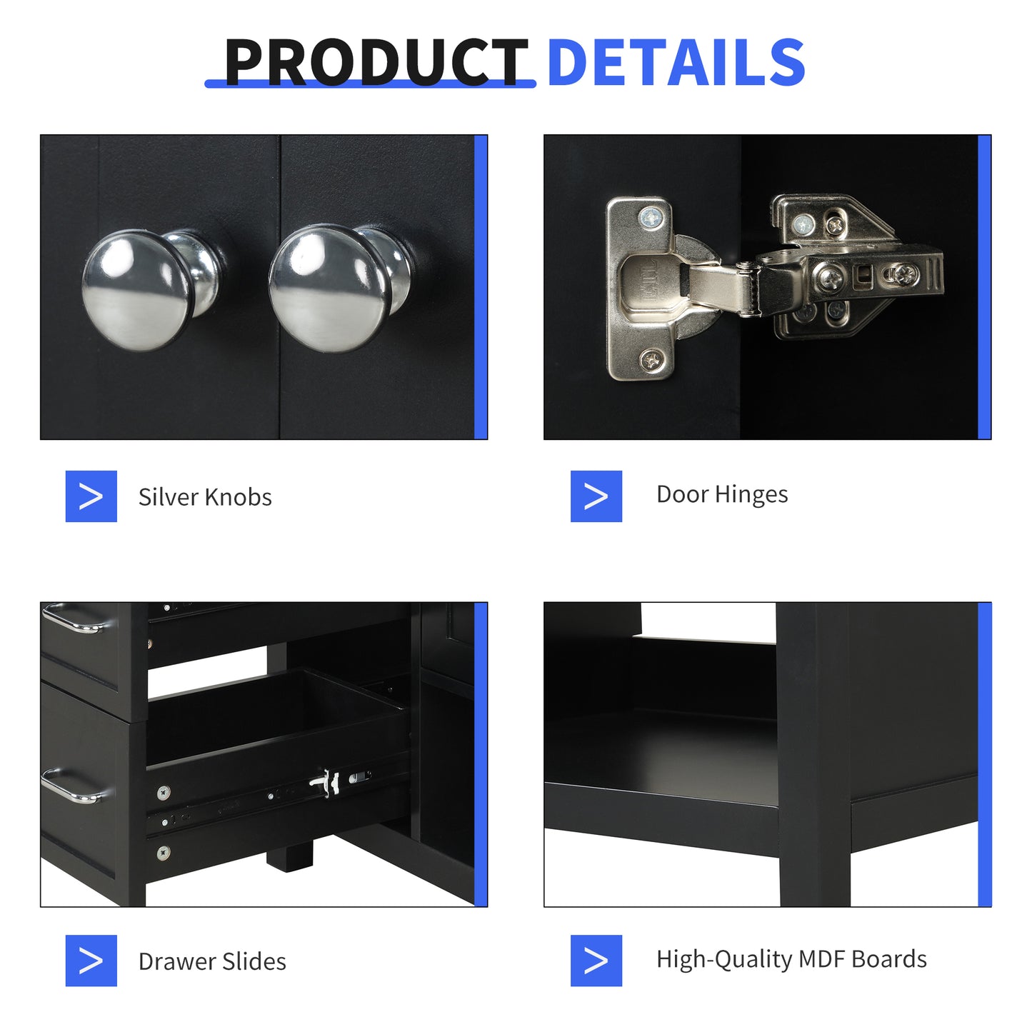 VanityFus 36-in Black Bathroom Vanity Single Sink Combo Ceramic Top 2 doors 2 drawers Undermount