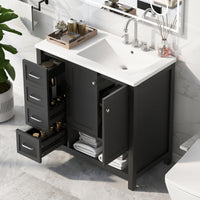 VanityFus 36-in Black Bathroom Vanity Single Sink Combo Ceramic Top 2 doors 2 drawers Undermount