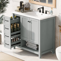 VanityFus 36-in Bathroom Vanity Gray Single Sink Combo with Ceramic Top 2 Doors 2 Drawers Adjustable Shelves