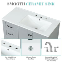 VanityFus 36-in Bathroom Vanity Gray Single Sink Combo with Ceramic Top 2 Doors 2 Drawers Adjustable Shelves