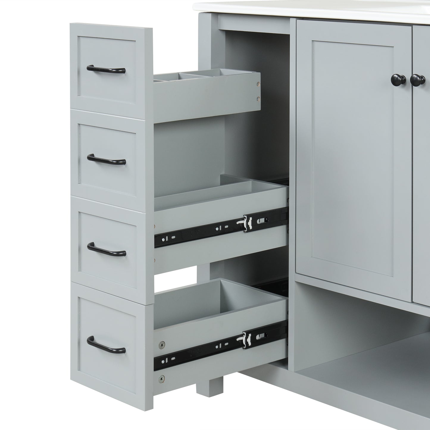VanityFus 36-in Bathroom Vanity Gray Single Sink Combo with Ceramic Top 2 Doors 2 Drawers Adjustable Shelves
