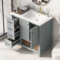 VanityFus 36-in Bathroom Vanity Gray Single Sink Combo with Ceramic Top 2 Doors 2 Drawers Adjustable Shelves