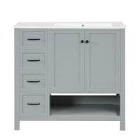 VanityFus 36-in Bathroom Vanity Gray Single Sink Combo with Ceramic Top 2 Doors 2 Drawers Adjustable Shelves