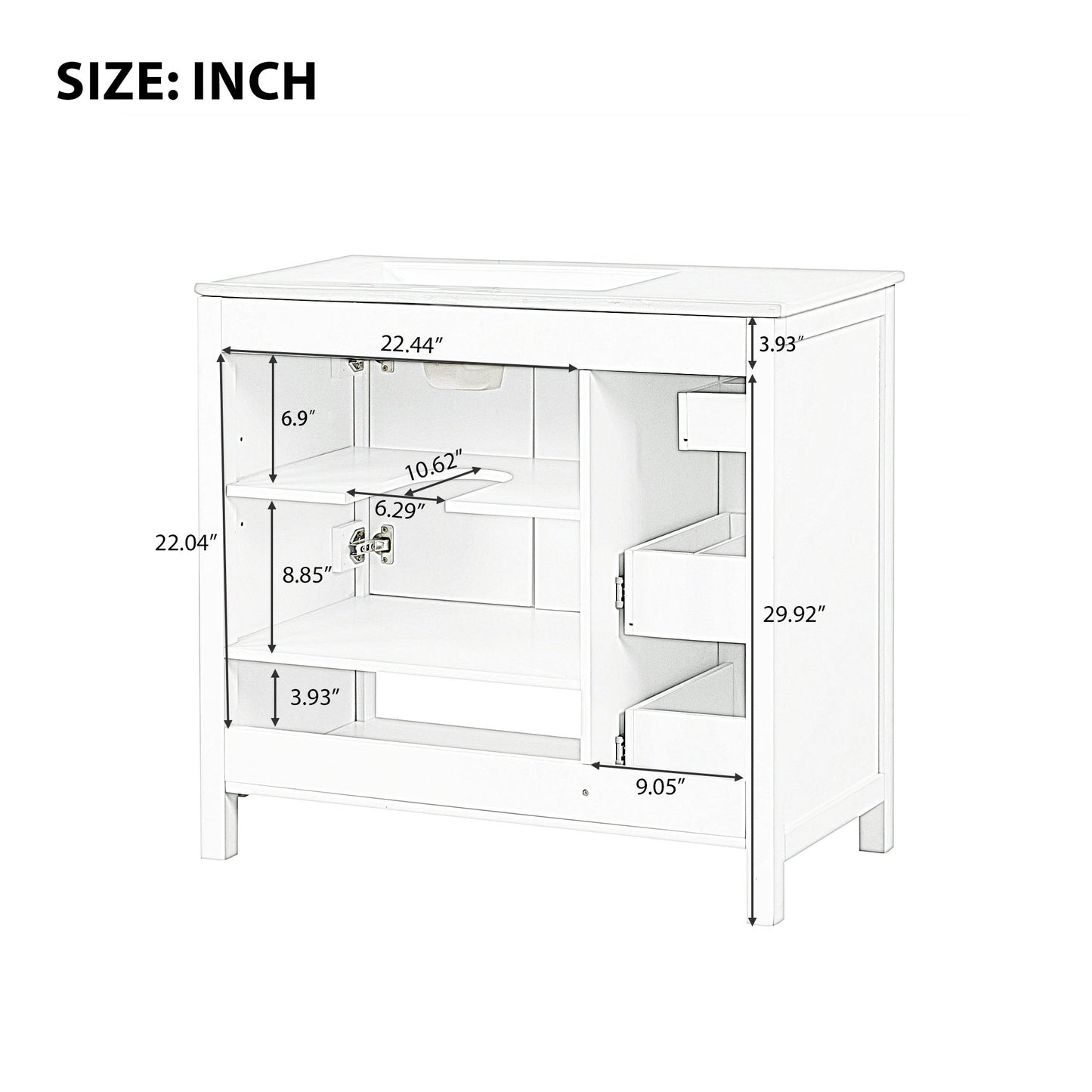 VanityFus 36-in Bathroom Vanity Gray Single Sink Combo with Ceramic Top 2 Doors 2 Drawers Adjustable Shelves