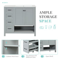 VanityFus 36-in Bathroom Vanity Gray Single Sink Combo with Ceramic Top 2 Doors 2 Drawers Adjustable Shelves