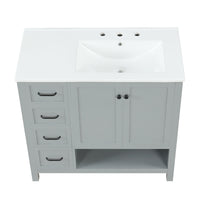 VanityFus 36-in Bathroom Vanity Gray Single Sink Combo with Ceramic Top 2 Doors 2 Drawers Adjustable Shelves
