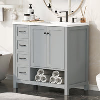 VanityFus 36-in Bathroom Vanity Gray Single Sink Combo with Ceramic Top 2 Doors 2 Drawers Adjustable Shelves