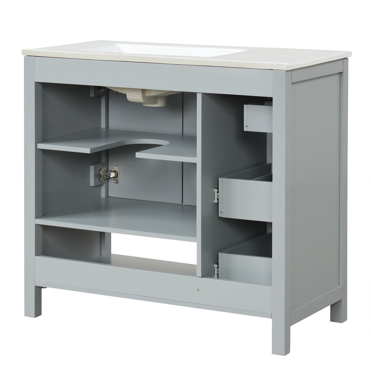 VanityFus 36-in Bathroom Vanity Gray Single Sink Combo with Ceramic Top 2 Doors 2 Drawers Adjustable Shelves