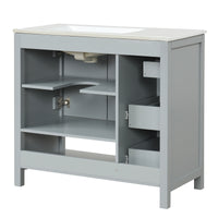 VanityFus 36-in Bathroom Vanity Gray Single Sink Combo with Ceramic Top 2 Doors 2 Drawers Adjustable Shelves