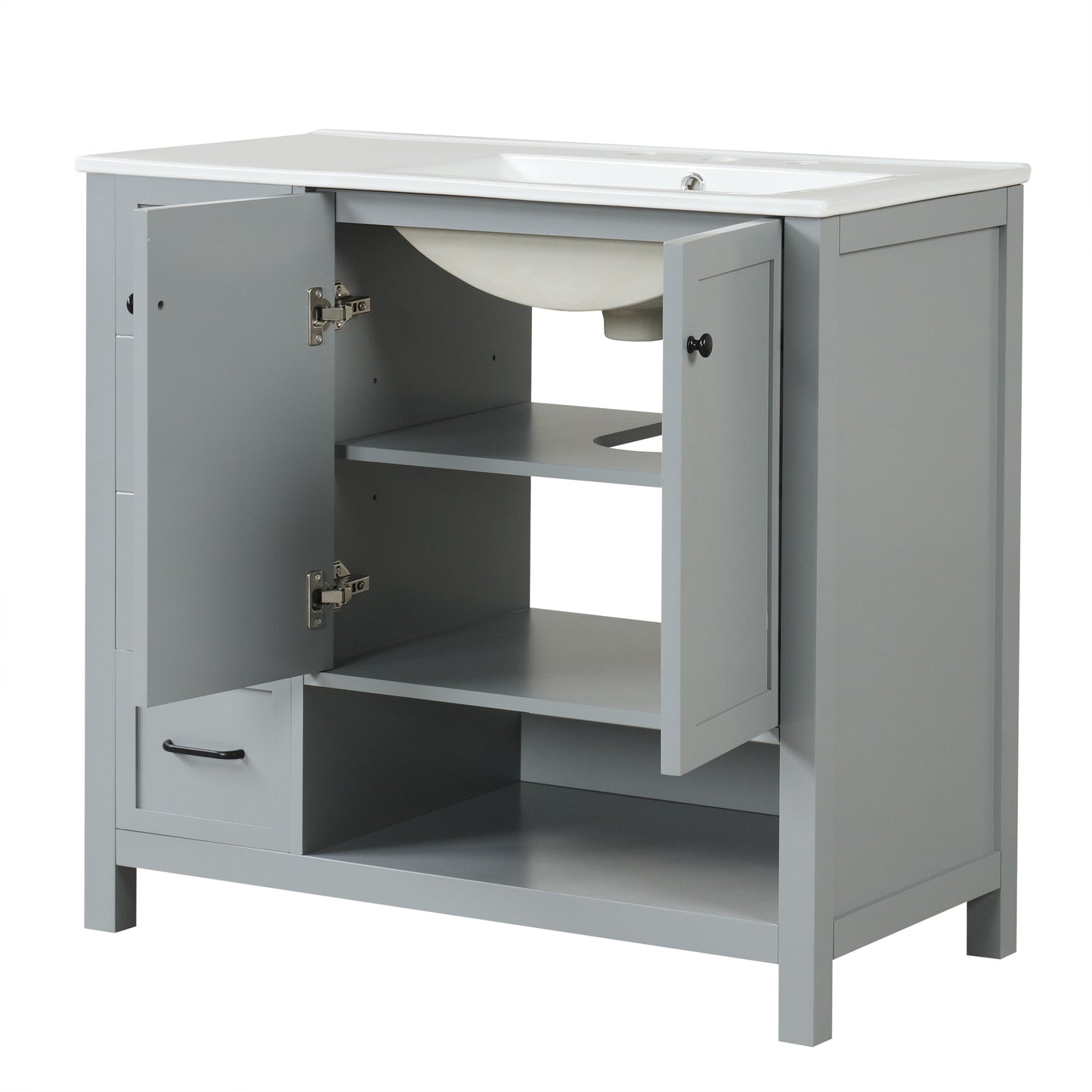 VanityFus 36-in Bathroom Vanity Gray Single Sink Combo with Ceramic Top 2 Doors 2 Drawers Adjustable Shelves
