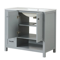 VanityFus 36-in Bathroom Vanity Gray Single Sink Combo with Ceramic Top 2 Doors 2 Drawers Adjustable Shelves