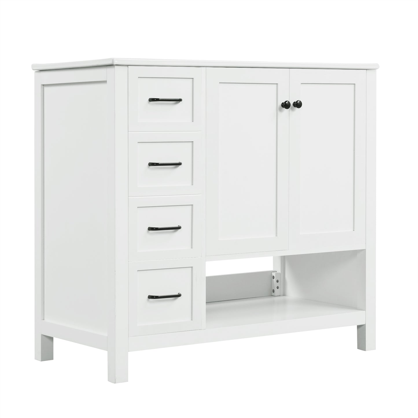 VanityFus 36-in Bathroom Vanity White Single Sink Combo with Ceramic Top 2 Doors 2 Drawers Adjustable Shelves
