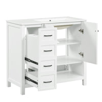 VanityFus 36-in Bathroom Vanity White Single Sink Combo with Ceramic Top 2 Doors 2 Drawers Adjustable Shelves