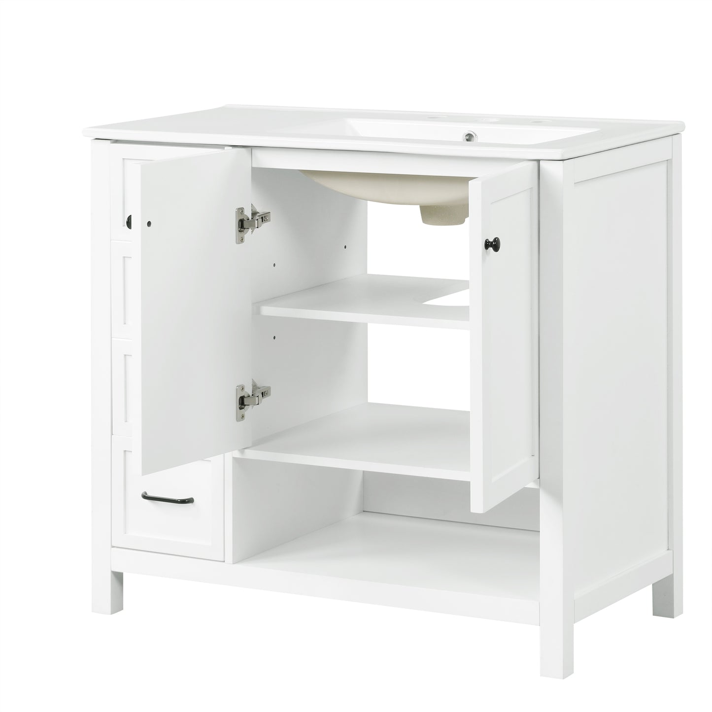 VanityFus 36-in Bathroom Vanity White Single Sink Combo with Ceramic Top 2 Doors 2 Drawers Adjustable Shelves