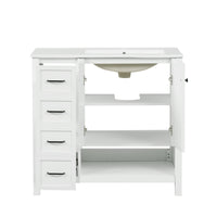 VanityFus 36-in Bathroom Vanity White Single Sink Combo with Ceramic Top 2 Doors 2 Drawers Adjustable Shelves