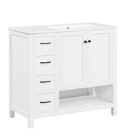 VanityFus 36-in Bathroom Vanity White Single Sink Combo with Ceramic Top 2 Doors 2 Drawers Adjustable Shelves