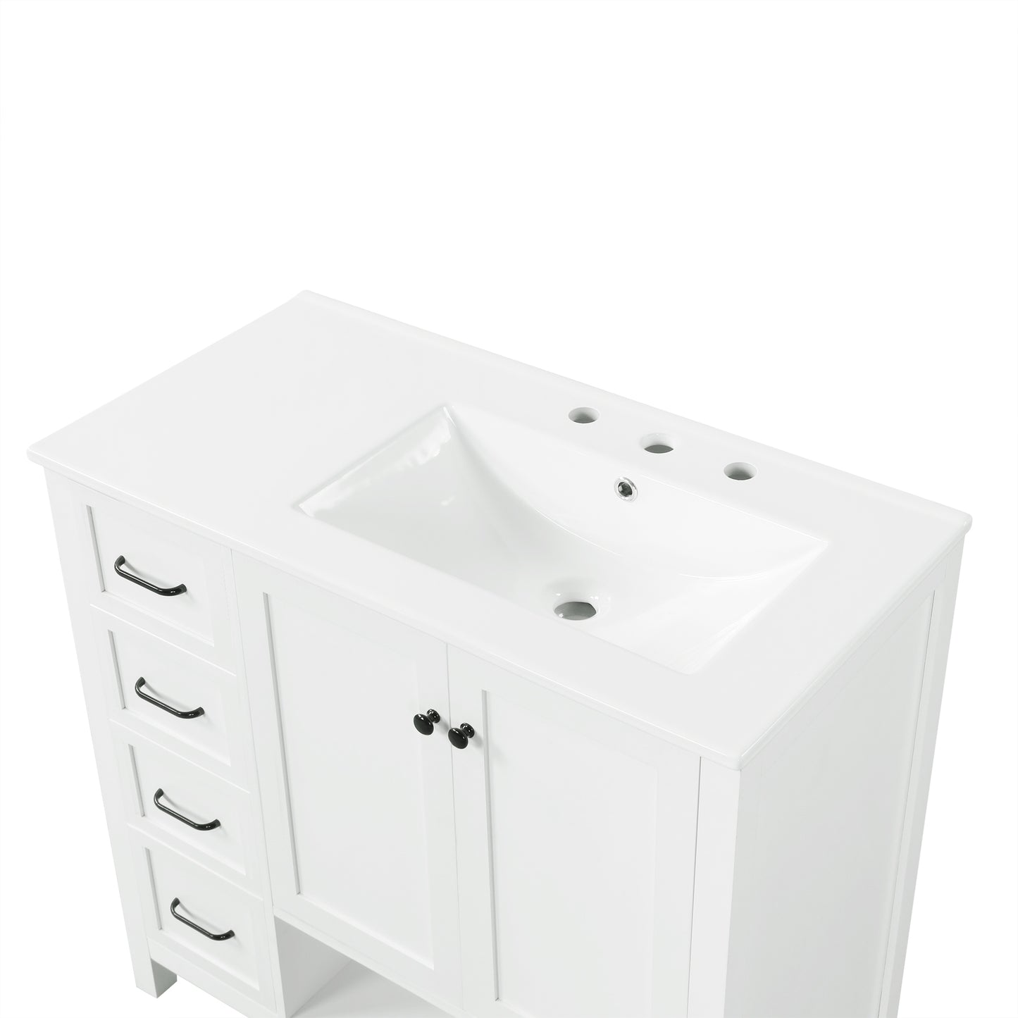 VanityFus 36-in Bathroom Vanity White Single Sink Combo with Ceramic Top 2 Doors 2 Drawers Adjustable Shelves