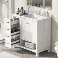 VanityFus 36-in Bathroom Vanity White Single Sink Combo with Ceramic Top 2 Doors 2 Drawers Adjustable Shelves