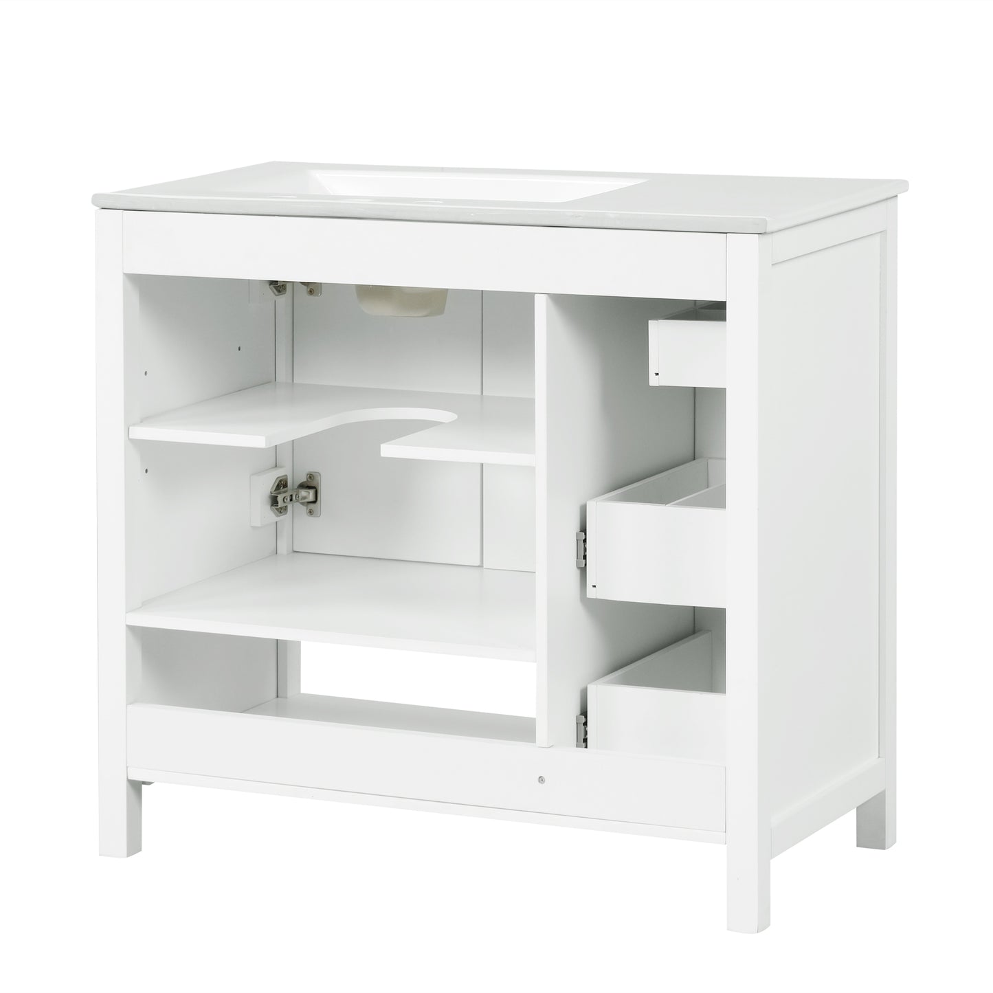 VanityFus 36-in Bathroom Vanity White Single Sink Combo with Ceramic Top 2 Doors 2 Drawers Adjustable Shelves