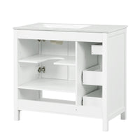 VanityFus 36-in Bathroom Vanity White Single Sink Combo with Ceramic Top 2 Doors 2 Drawers Adjustable Shelves