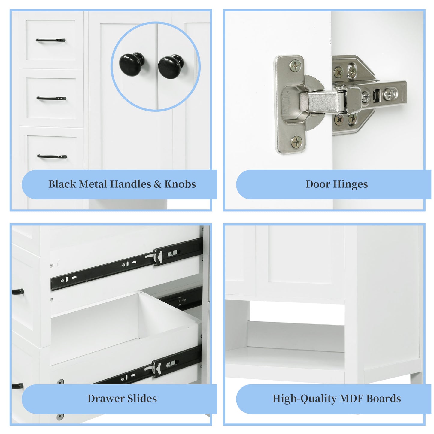 VanityFus 36-in Bathroom Vanity White Single Sink Combo with Ceramic Top 2 Doors 2 Drawers Adjustable Shelves