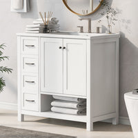 VanityFus 36-in Bathroom Vanity White Single Sink Combo with Ceramic Top 2 Doors 2 Drawers Adjustable Shelves