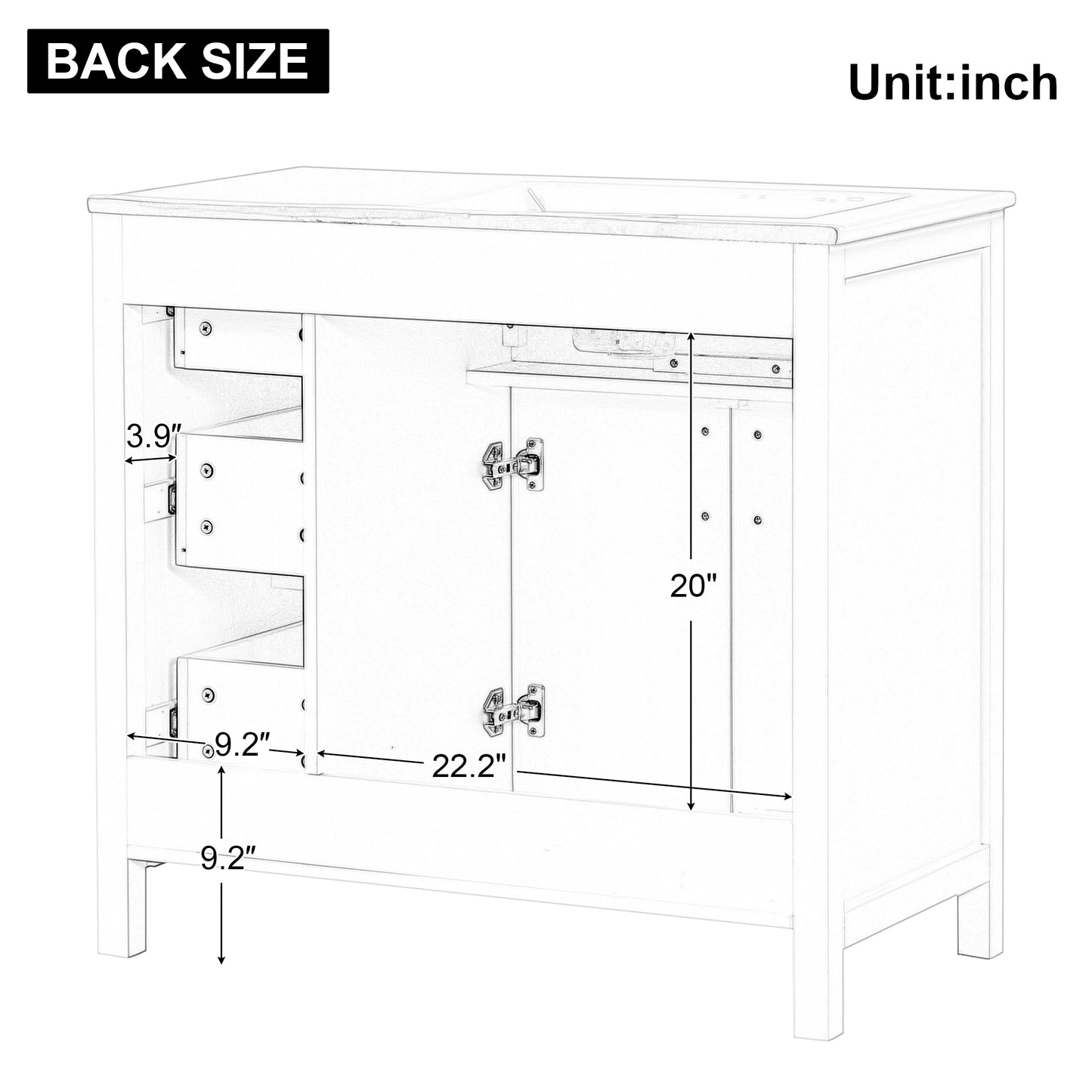 VanityFus 36-in Bathroom Vanity Black Single Sink Combo with Ceramic Top 2 Doors 3 Drawers